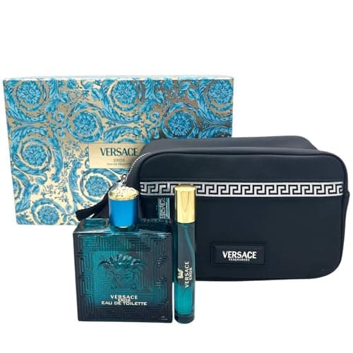 Image of Versace Eros gift set for men (Eau de toilette 100 ml + Eau de toilette travel spray 10 ml + Toiletry bag)