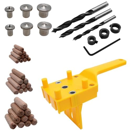 Image of 44 Pcs Wood Dowel Jig Kit, 6/8/10mm Dowelling Drill Guide Set with Metal Sleeve, Handheld Dowelling Jig & Drill Bit Set for Woodworking, Hole Saw Tools