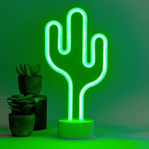 Image of Legami - Neon Effect Led Lamp, It's a Sign, H 23 cm, Cactus Theme, Dual Power, USB Cable (Included) or Batteries (not included), Table Lamp, Multicolor Light, LL0001