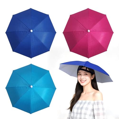 Image of Joytey 3 PCS Head Umbrella Hats Mini Umbrella Caps with Elastic Headband Small Camouflage Umbrellas Adults Kids Foldable Hands-free Umbrellas for Outdoor Garden Fishing Hiking Camping Climbing