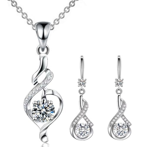 Image of APMGONT Silver Jewellery Sets for Women, Women Crystal Teardrop Necklaces and Earrings Sets, Crystal Women's Jewellery Sets with Zirconia Hook Dangle Earrings Gift for Birthday Christmas (Silver)
