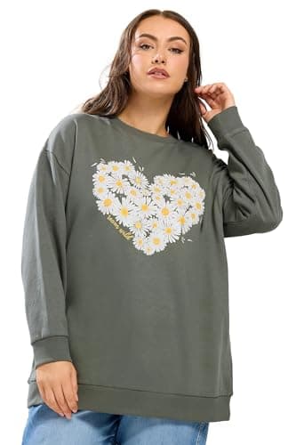 Image of Yours Curve Sage Daisy Print Studded Sweatshirt - Women's - Plus Size Curve Green