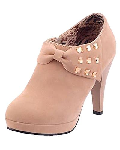 Image of Minetom Women Vintage Bowknot Pump Platform Low Top High Heel Ankle Boots Party Bridal Shoes Khaki UK 3.5