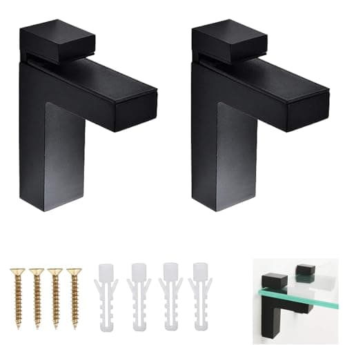 Image of Adjustable Glass Shelf Bracket, Qikuver Adjustable Wood/Glass Shelf Bracket Wall Mount, Polished Chrome, 2 Pack, for 2-23 mm Thickness Shelf (F Black)
