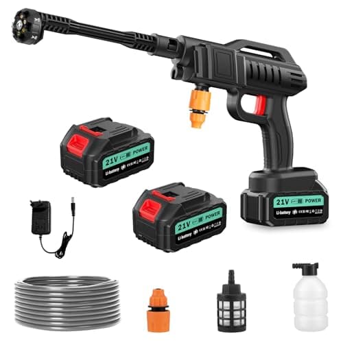 Image of Professional 80 Bar/1160 PSI Cordless Pressure Washer - 21V High Performance with 2 Batteries & Charger, 5M Hose, 6 Adjustable Jet Tips for Stubborn Dirt on Patios, Brickwork, Decking and Vehicles