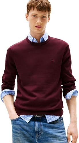 Image of Tommy Hilfiger Men’s Essential Cotton Round Neck Jumper, Red (Deep Burgundy), XXL