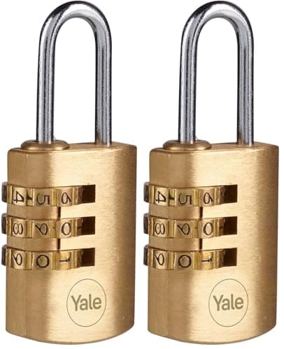 Image of YALE Y150B/22/120/1- Brass Combination Padlock (22mm) - Indoor Steel Shackle Lock for Backpack, Locker, Tool Box - 3 Dial Lock 1000 Combinations - Standard Security (Pack of 2)