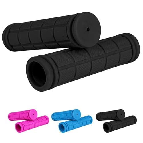Image of URAQT Bike Cycle Handlebar Grips, Solid Color Children's Bike Handlebars, Soft Non-Slip Bicycle Handle Grip, Rubber Handle Cover Universal Kids Bike Grips for Boys and Girls Kids Bikes(Black)