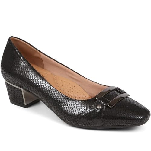 Image of Pavers Womens Heeled Court Shoes in Black Snake - Elegant Occasion Heels - Comfortable Smart Work & Evening Shoes for Everyday Wear - UK Size 6