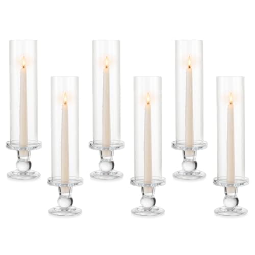 Image of Inweder Glass Hurricane Pillar Candle Holders:6 Pcs Candlestick Holders for Wedding Party Cylinder Candle Stand for Christmas Clear Taper Candle Holder with 25cm Open-Ended Glass for Home Decor, S
