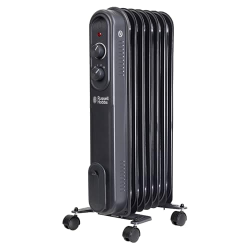 Image of Russell Hobbs 1500W/1.5KW Oil Filled Radiator, 7 Fin Portable Electric Heater - Anthracite, Adjustable Thermostat, 3 Heat Settings, Overheat Protection, 15m sq Room Size, 2 Year Guarantee RHOFR7004A