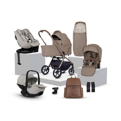 Image of Silver Cross Breez Travel System - Compact Lightweight Pushchair & 360 Ultimate Family Car Seat Bundle - One-Hand Fold Pushchair with Lie-Flat Seat - Birth to 4 Years (22kg) - Champagne