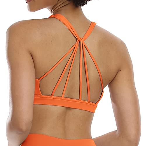Image of icyzone Womens Sports Bra Strappy Comfy Athletic Yoga Workout Bra with Removable Padded (L, Neon Orange)