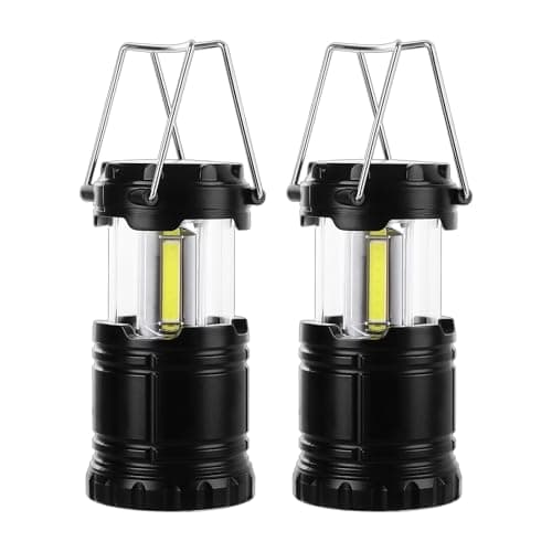 Image of Lychico Camping Lights 2 Pack, Battery Operated LED Camping Lantern with Foldable Hook, Portable Tent Lights IPX4 Waterproof Outdoor Hanging Lamp for Hiking, Emergency, Black