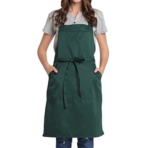 Image of BIGHAS Adjustable Bib Apron with Long Ties for Women Men 18 Colors Chef Kitchen Cooking (Dark Green)