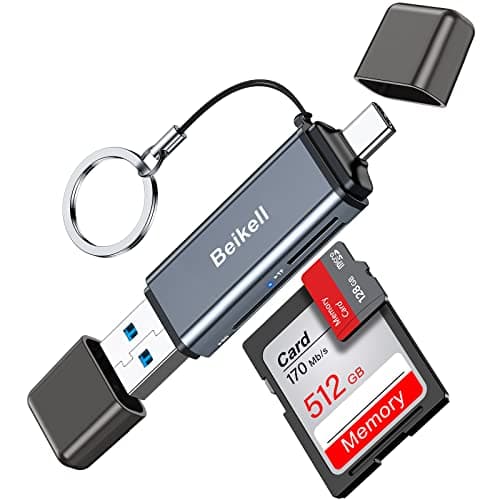 Image of Beikell SD Card Reader, Dual Connector USB C Card Reader USB 3.0 Memory Card Adapter - Supports SD/SDXC/Micro SD/Micro SDXC/SDHC/MMC/RS-MMC/UHS-I, Compatible with MacBook Pro,Air,Galaxy etc.