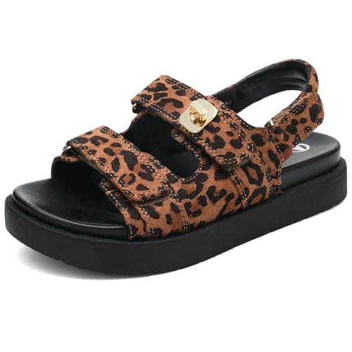 Image of MIXIN Girls Sandals Open Toe Flat summer Beach Sandals for Big Kids Brown Size 4