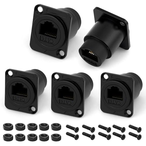 Image of OFFCUP 5 Pack D-type RJ45 CAT6 Panel Mount Socket Adapter, RJ45 Coupler Female to Female Connector, LAN Network Bulkhead Pass Through Socket