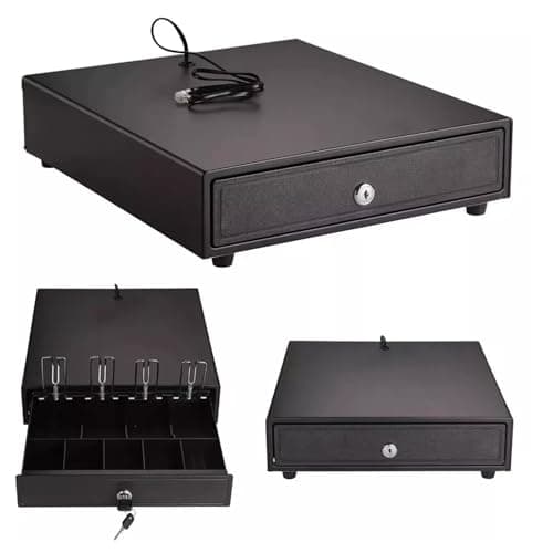 Image of Electronic Cash Drawer Heavy Duty Till Box with Lock 4 Bill and 5 Coin Trays Fixed Insert Compact Register Drawer for Bar Coffee Shop Restaurant and Retail