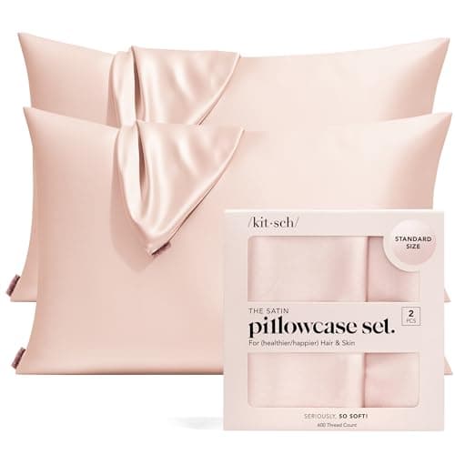 Image of Kitsch 100% Satin Pillowcase with Zipper, Softer Than Silk Pillowcase for Hair & Skin, Cooling Pillow case, Satin Pillow Case Cover (Standard/Queen (2 Pack), Blush)