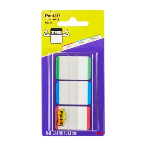 Image of Post-it Index 25mm x 43.2mm Strong Flags with Coloured Tips - Green/Blue/Red (66 Flags) - to Mark, Highlight or Color Code Important Information
