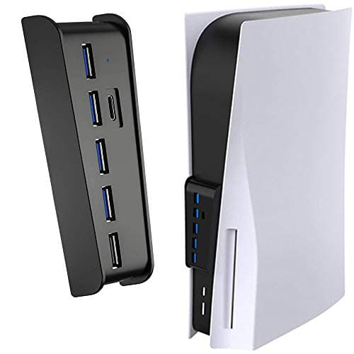 Image of 5 Port USB Hub for PS5, arVin High-Speed Expansion Hub Charger Splitter Adapter with 4 USB + 1 USB Charging Port + 1 Type C Port, Compatible with Playstation 5 Gaming Console