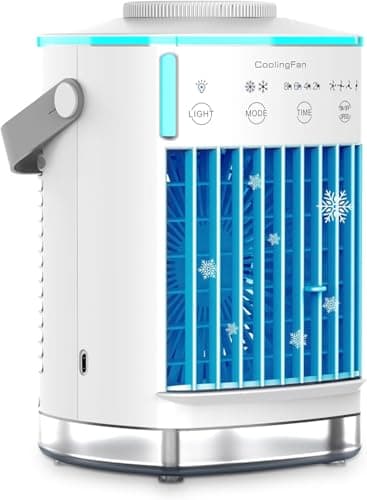 Image of Portable Air Cooler, 3-in-1 Air Cooler, Mini Air Conditioner With 4 Wind Speed & 7 Colour Lights & 700ml Water Tank&2-8H Timer, Personal Evaporative Air Conditioner Fan for Home, Office, Bedroom