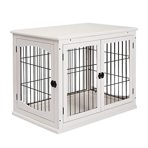 Image of PawHut Dog Crate, Furniture Style Puppy Cage End Table, Pet Kennel House with 3 Doors for Small Dog, White 81 x 58.5 x 66 cm