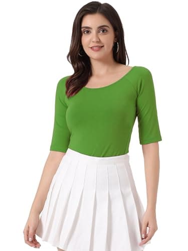 Image of Allegra K Women's St. Patrick's Day Half Sleeves Scoop Neck Fitted Layering Top Soft T-Shirt X-Small Grass Green
