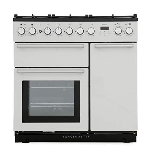 Image of Rangemaster NEX90DFFWH/C Nexus White with Chrome Trim 90cm Dual Fuel Range Cooker