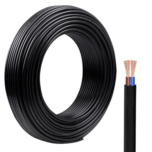 Image of KingYH 10 Meter Black Electrical Wire 2 Core Flat 0.75 mm² PVC Mains Power Cable Twin Flexible Copper Cable for Extension Power Wire Home Small Electrical Wiring