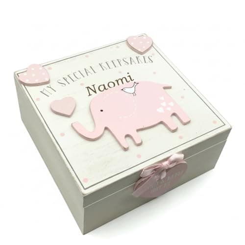 Image of Personalised Baby Girl Wooden Memories Keepsake Box Vintage Style