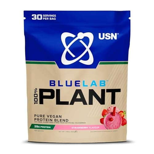 Image of USN 100% Plant Protein Strawberry, Vegan Protein Powder (900g) A Sugar Free, Plant Based Protein Blend With No Soy and No Artificial Flavours