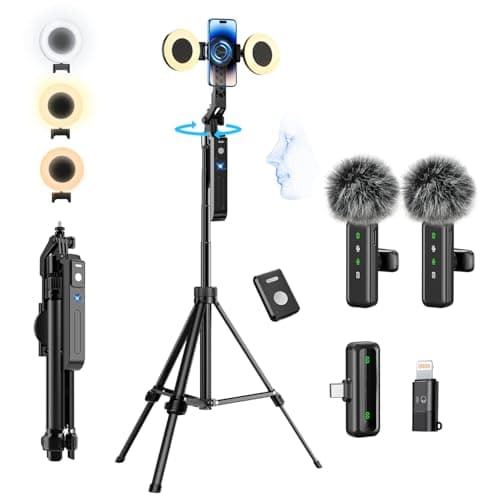 Image of yAyusi Vlogging Kit for iPhone/Android, 180CM Auto Face Tracking Tripod for iPhone with Light, Microphone/Remote Control, Content Creator Essentials Starter Kit for TikTok and YouTube