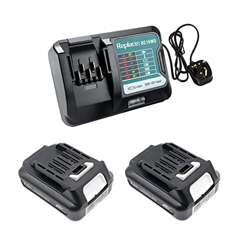 Image of FengWings® 2PCS 12V 2.0Ah Battery Replacement for makita 12V Battery with DC10WD Charger CXT BL1015 BL1016 BL1021B BL1041B BL1020B BL1040B Compatible with DF031D TD110D JR103D JR105D HP333D