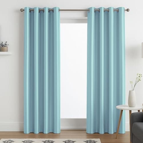 Image of John Aird Luxury Faux Silk Fully Lined Eyelet Curtains (Duck Egg, 229cm Width x 183cm Drop (90"x 72")