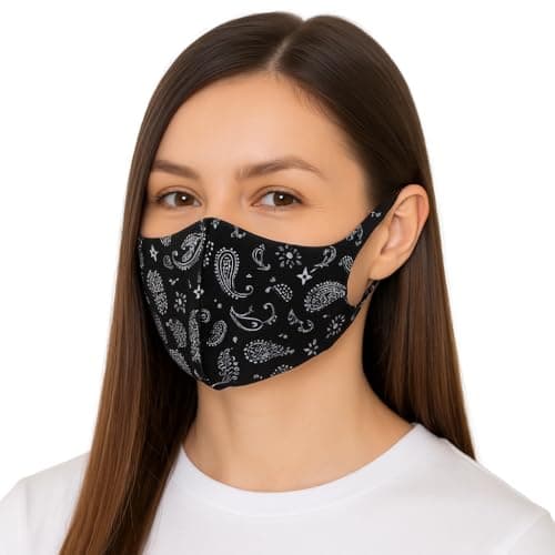 Image of Komonee Face Mask Washable Reusable Black Paisley Dustproof Cloth Mouth Cover Covering For Men Women Outdoors Indoors Cycling Ski Protection