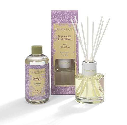 Image of Hassett Green London - Lavender Vanilla Reed Diffuser & Refill Set - 100ml Glass Diffuser with 8 Fibre Reed Sticks + 250ml Fragrance Oil Refill