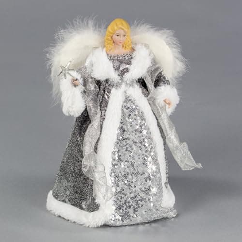 Image of The Christmas Workshop 71089 Angel Tree Topper / 12” Tall/Silver and White Dress/Indoor Christmas Decoration