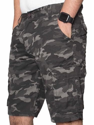 Image of BRAND KRUZE Mens Shorts Cargo Combat Camouflage Summer Casual Cotton Half Pants KZS116 Dark Grey 36