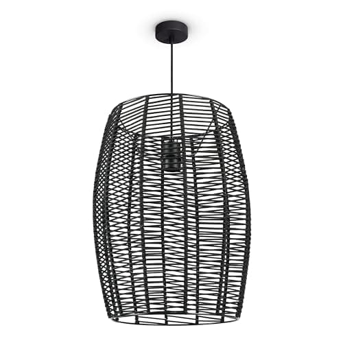 Image of Paco Home LED Pendant Light Living Room Pendant Lamp Pendant Light Dining Room Kitchen Deco Vintage Wicker Look Boho E27, Lamp Type:Pendant Lamp, Colour:Black 1