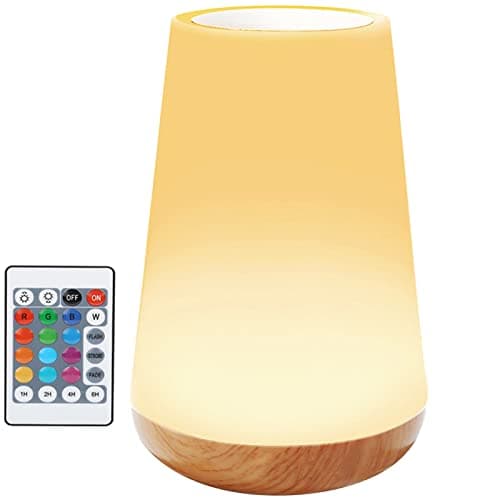 Image of Caxmtu LED Night Light Touch Lamp Bedside Table Lamp for Kids Bedroom Rechargeable Dimmable with Remote Control and Timing Function Warm White Light + RGB Color Changing