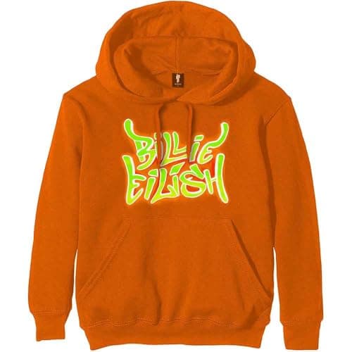 Image of Rock Off officially licensed products Billie Eilish Airbrush Flames Orange Official Unisex Hoodie Hooded Top (Medium)