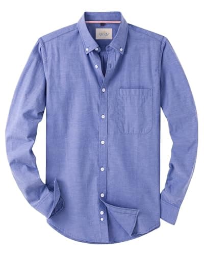 Image of J.VER Mens Shirts Long Sleeve Oxford Button Down Non Iron Business Smart Casual Regular Fit Dress Shirts Blue XL