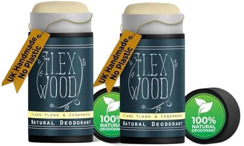 Image of The Ilex Wood Natural Deodorant Stick, Pack of 2 (2 x 70ml) – Handmade in UK, Vegan, Plastic Free, Aluminium Salt & Alcohol Free, Eco Friendly Cardboard Tube – Ylang Ylang & Cedarwood.