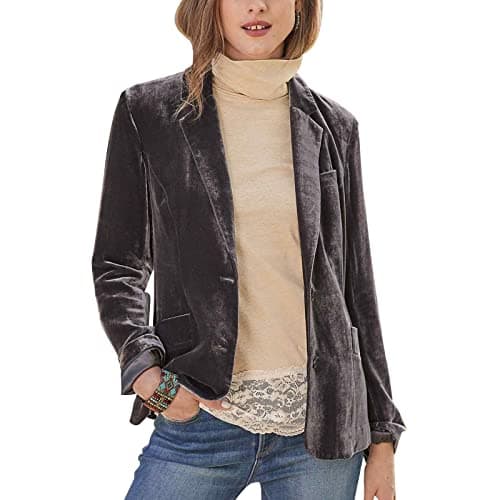 Image of MINTLIMIT Women's Casual Slim Fit Tailored Jacket Coat Long Sleeve Shawl Collar Velvet Blazer Jacket Formal Work Office (Khaki,XL)