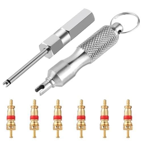 Image of Schrader Valve Core Remover & Stem Puller Tool Set - Stainless Steel Tire Valve Removal Kit for Car/Truck/Bicycle, 6 Pcs Valve Cores Included Tyre Repair & Installation Tools