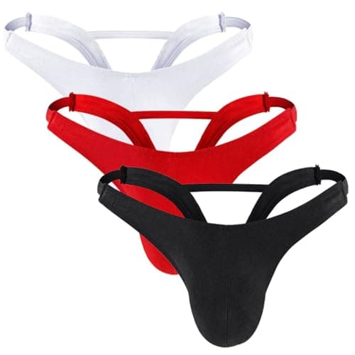 Image of Men's Jockstrap Sexy Thong Briefs Jock Strap Athletic Sports Underwear for Men String Tanga Breathable Underpants Male 3 Pack Black Red White