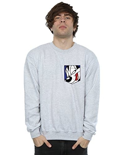 Image of LOONEY TUNES Men's Pepe Le Pew Face Faux Pocket Sweatshirt Small Sport Grey