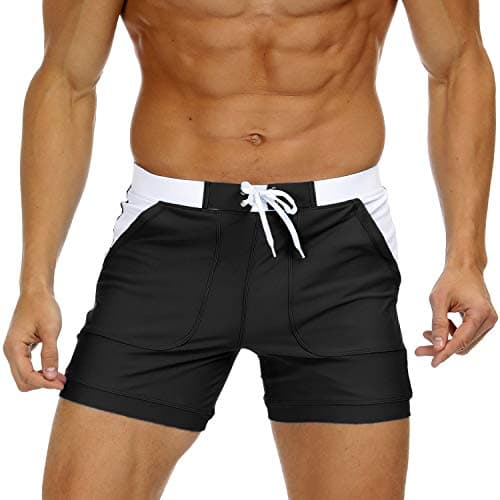 Image of KEFITEVD Quick Dry Swim Briefs for Men Sexy Spa Trunks Beach Surf Shorts Elastic Waist Stretchy Short Board Pants , Black, 34